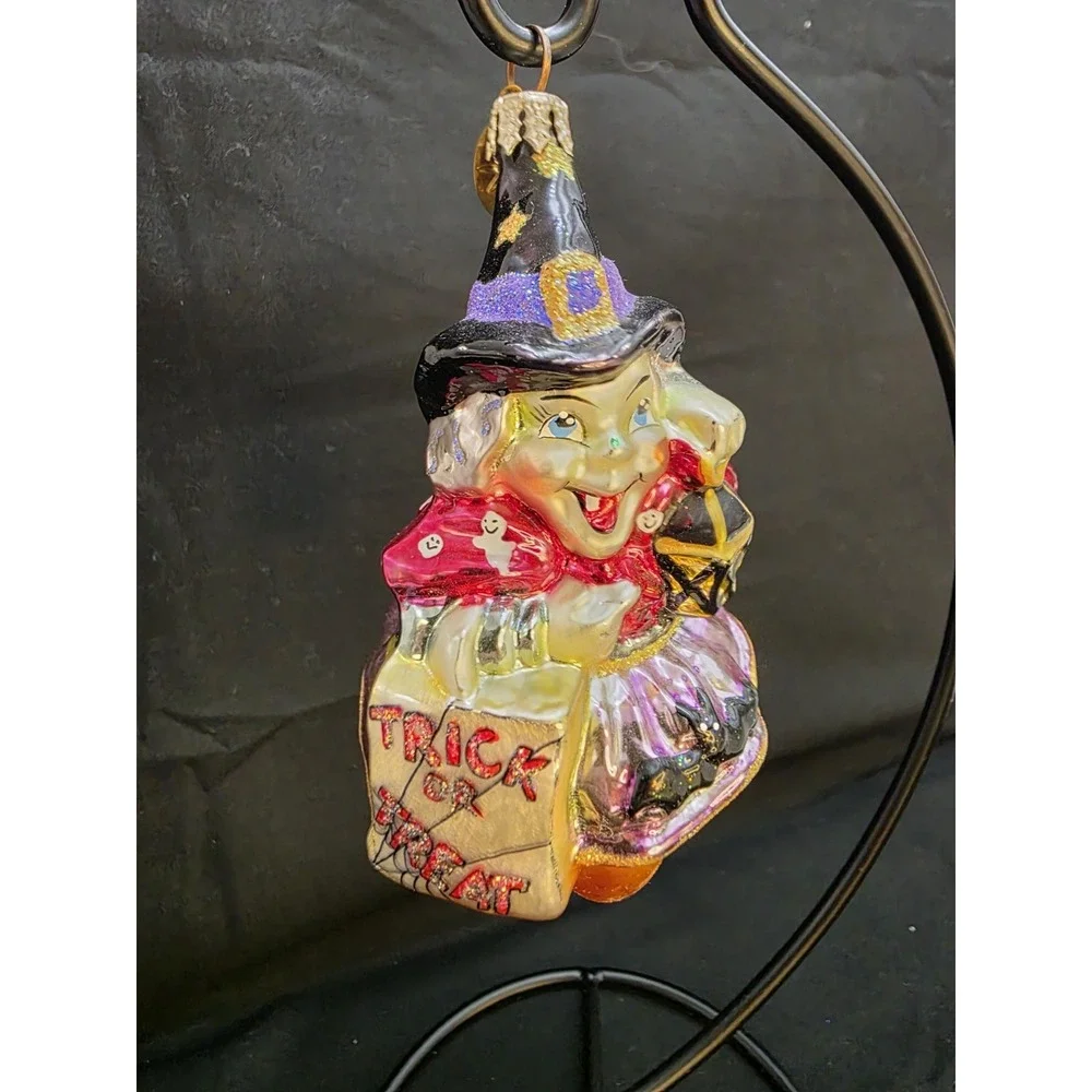VTG 1994 Christopher Radko Trick Or Treat Halloween Witch Glass Ornament 4.5